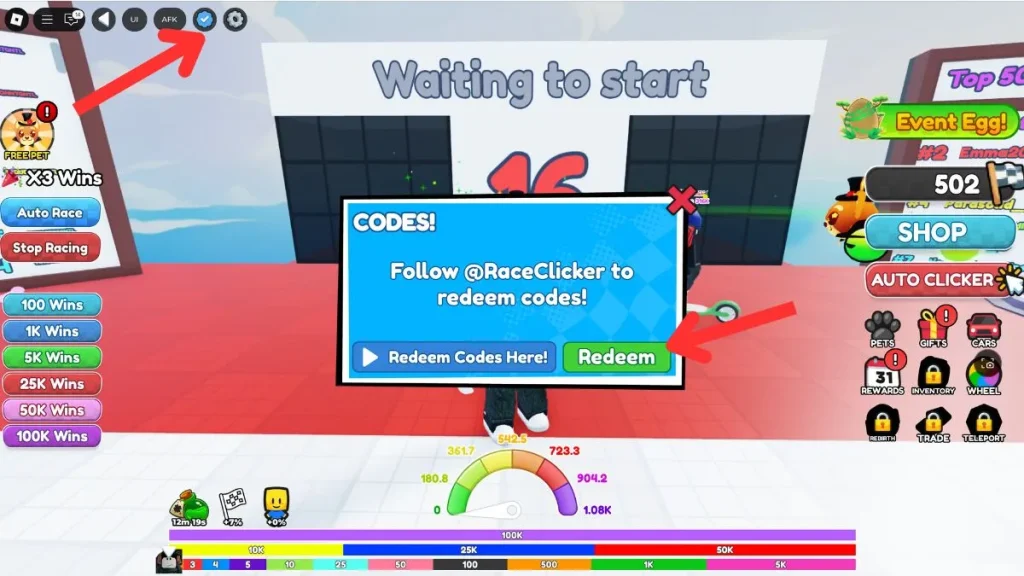 canjear códigos de clicker de carrera de roblox