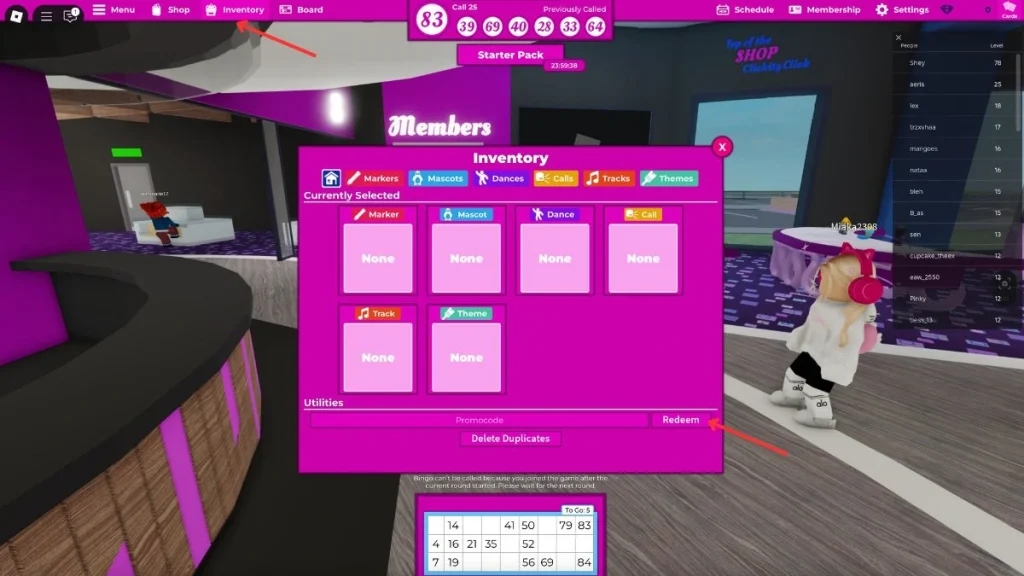 canjear códigos de bingo bloxy