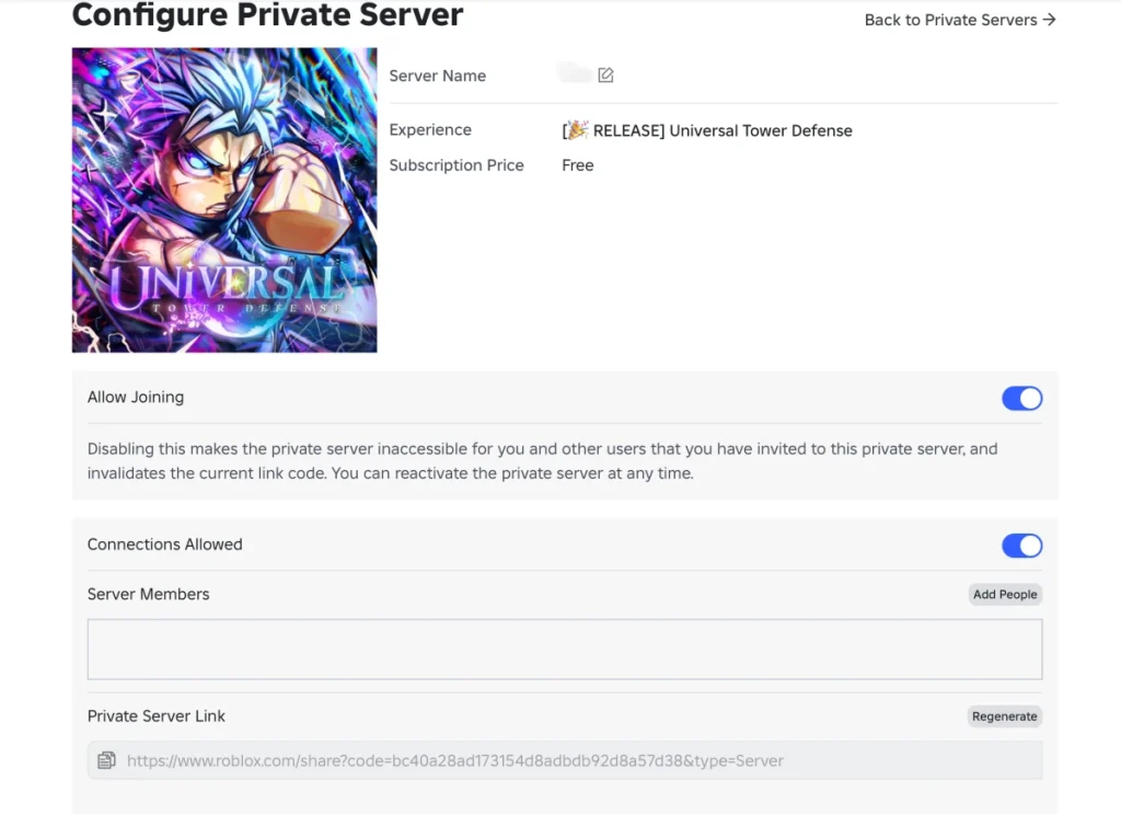 Servidor Privado Universal Tower Defense
