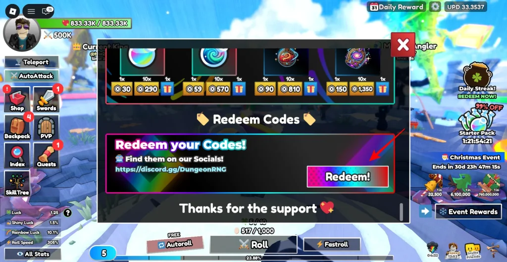 Códigos RNG de mazmorra