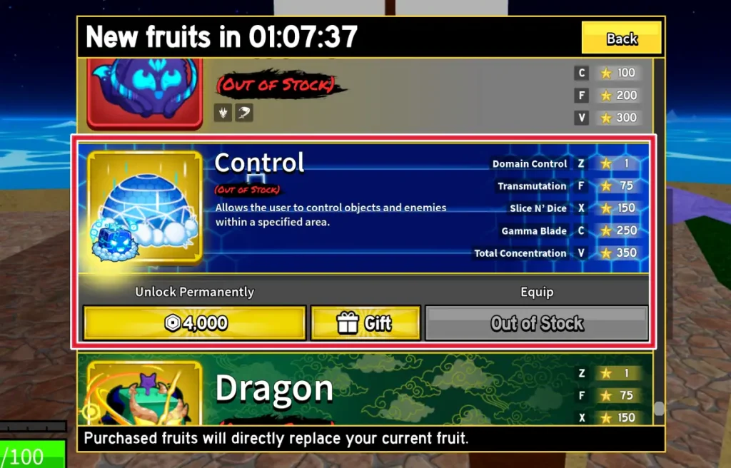 Controlar las frutas Blox de frutas